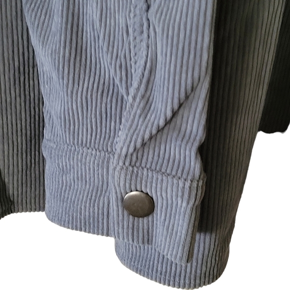 Ces Femme Blue Plaid Contrast Ribbed Oversized Jacket Shacket Baggy Top Shirt - Picture 9 of 12